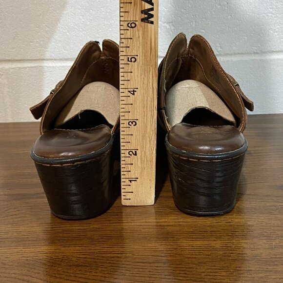 B.Ø.C Børn Women's Karley Leather Mules 11M Brown Buckle Block Heel Clog Western - Picture 6 of 11